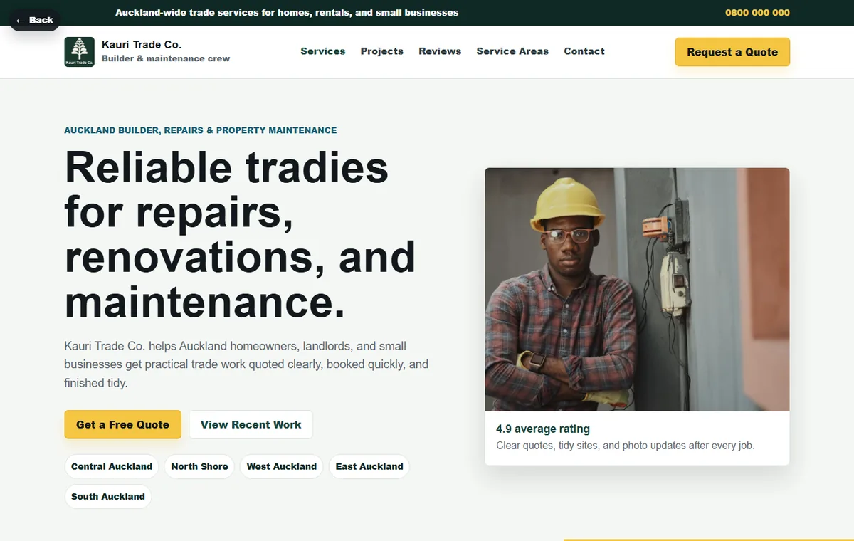Tradie website demo homepage preview